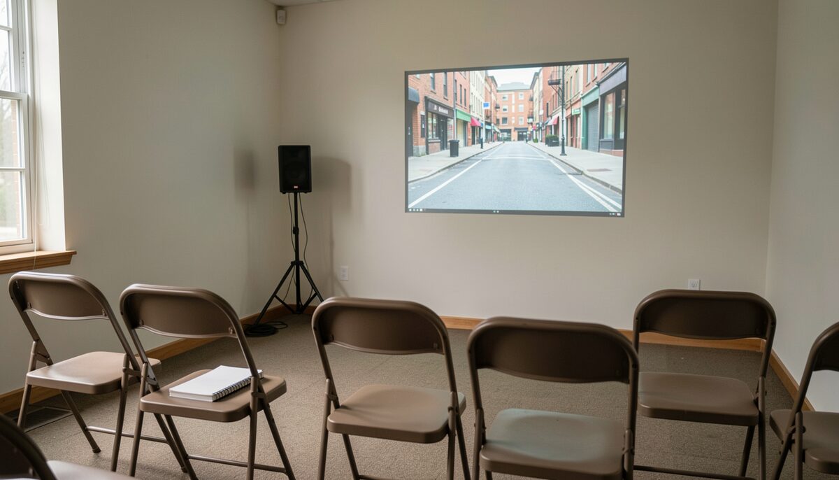 A quiet screening room where sound and picture can be compared side by side. Illustrative image, generated with AI.